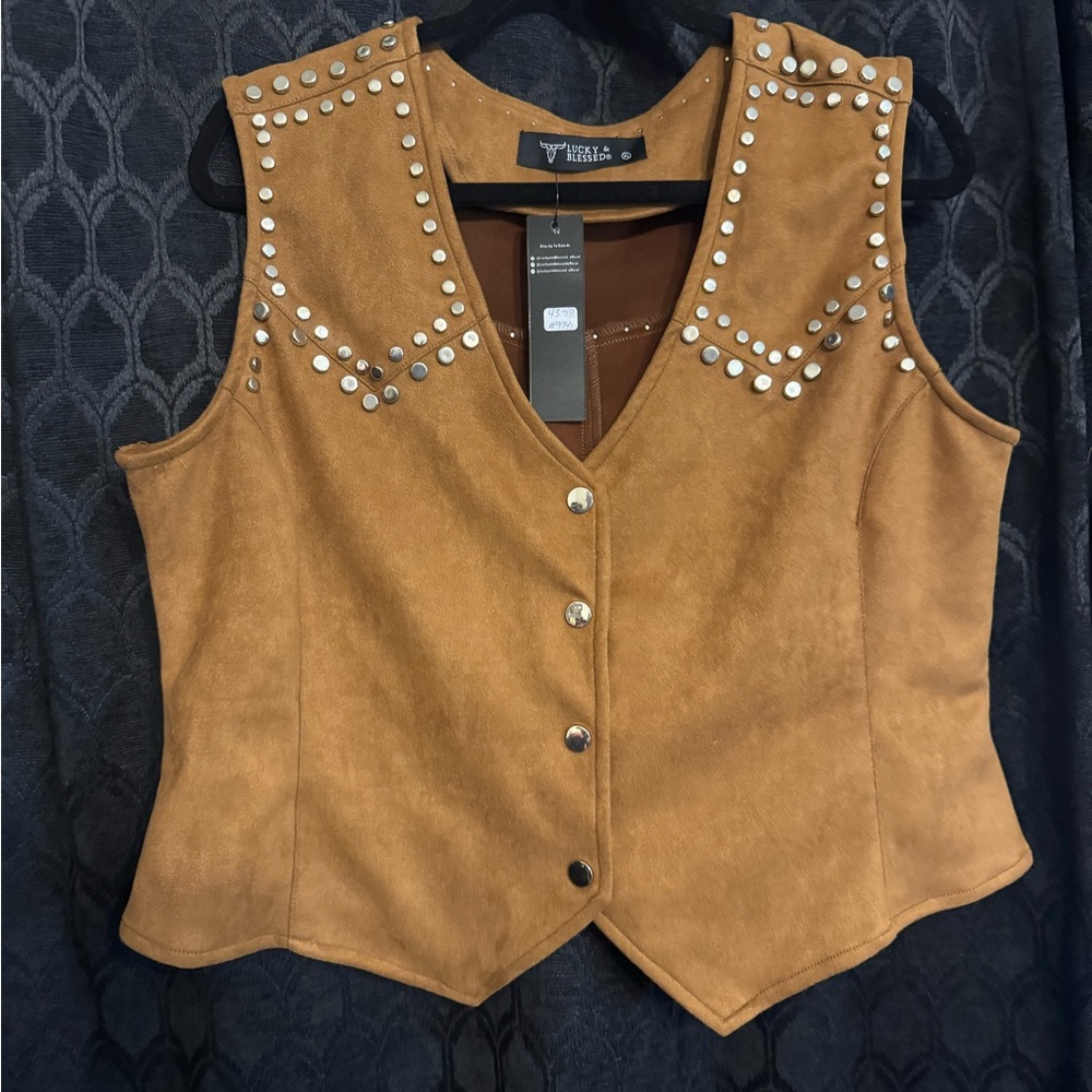 Lucky & Blessed Tan Studded Vest